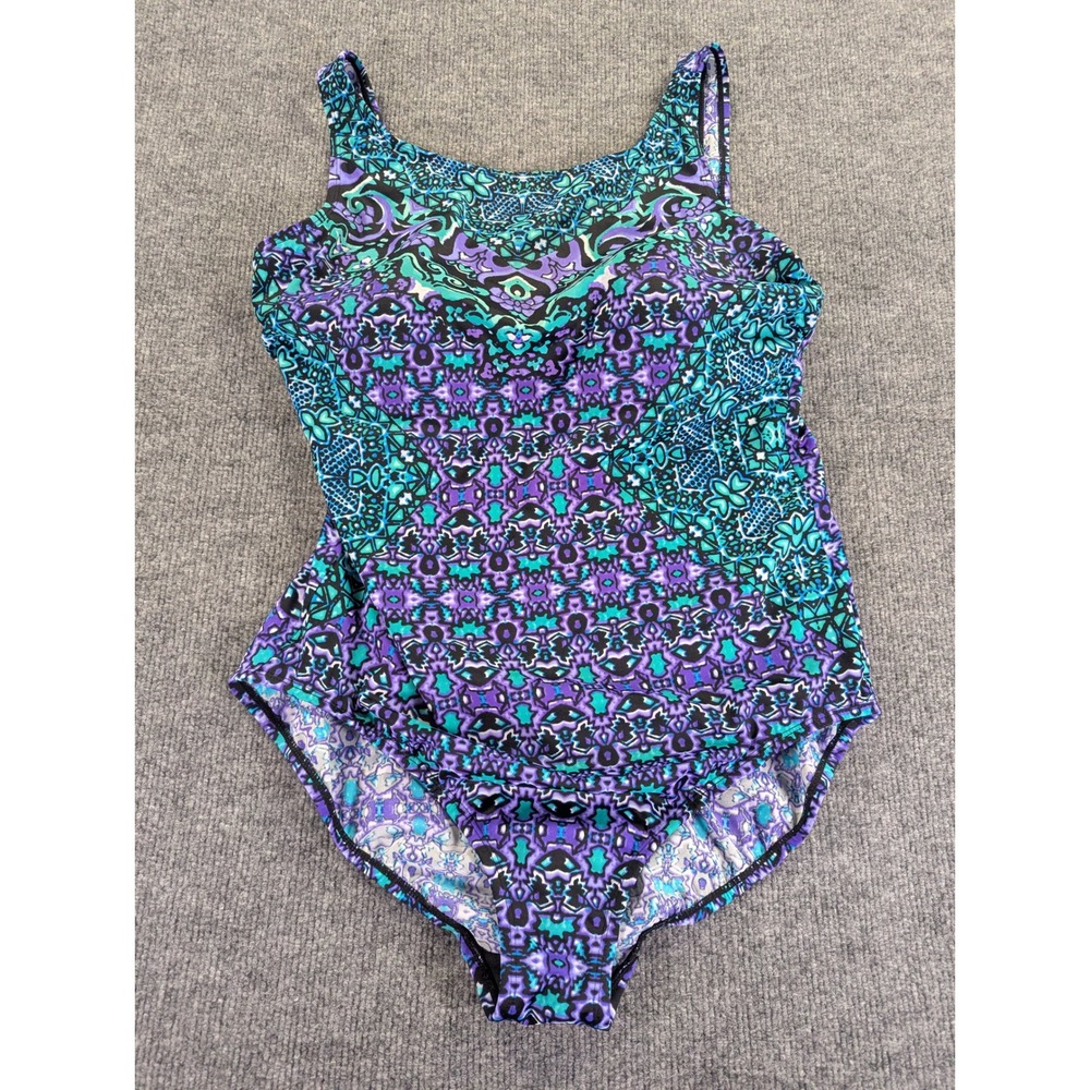 Chicos Swim Womens One Piece Swimsuit Purple Teal Geometric Paisley Size 16 38